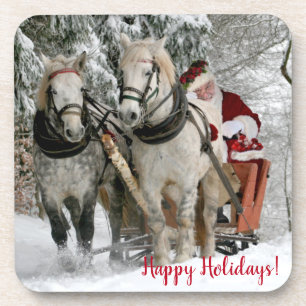 Santa Claus Carriage Christmas Holiday Beverage Coaster