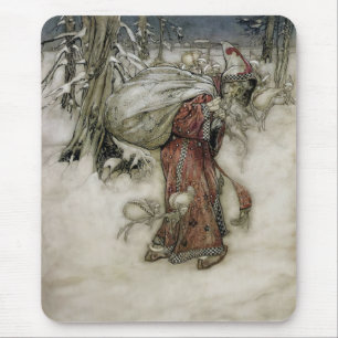 Santa Claus Carrying a Sack of Gifts through Snow Mouse Pad