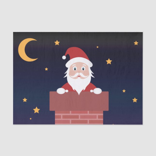 Santa Claus cartoon Xmas night down the Chimney Tissue Paper (Front)