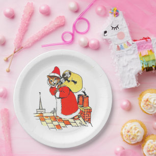 Santa Claus Cat, Louis Wain Paper Plates