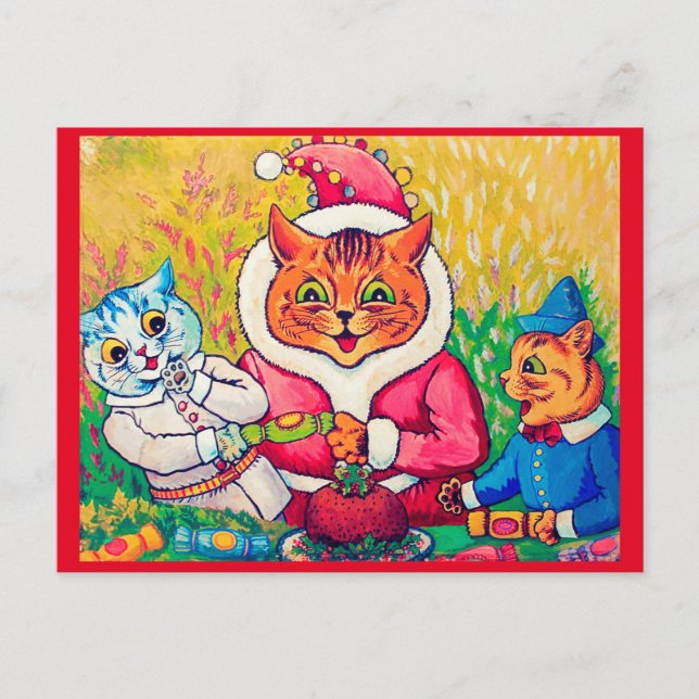 Santa Claus Cat, Louis Wain Postcard (Front)