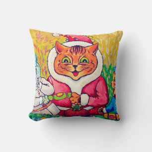 Santa Claus Cat, Louis Wain Throw Pillow