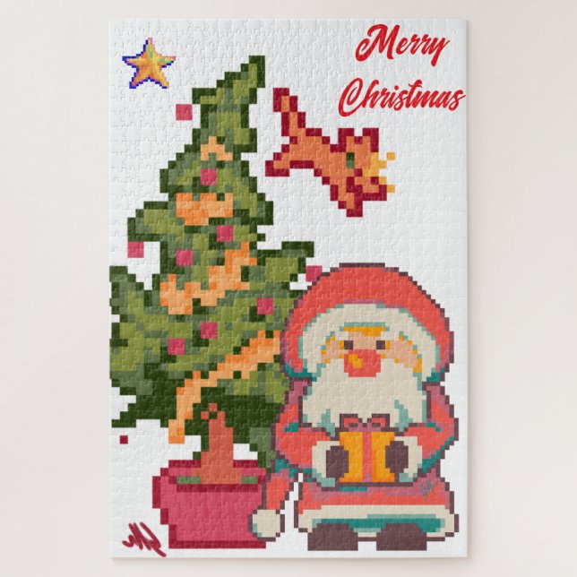 Santa Claus, cat stealing star, Pixel Art Jigsaw Puzzle (Vertical)