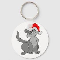 Santa Claus cat with a red santa hat Keychain
