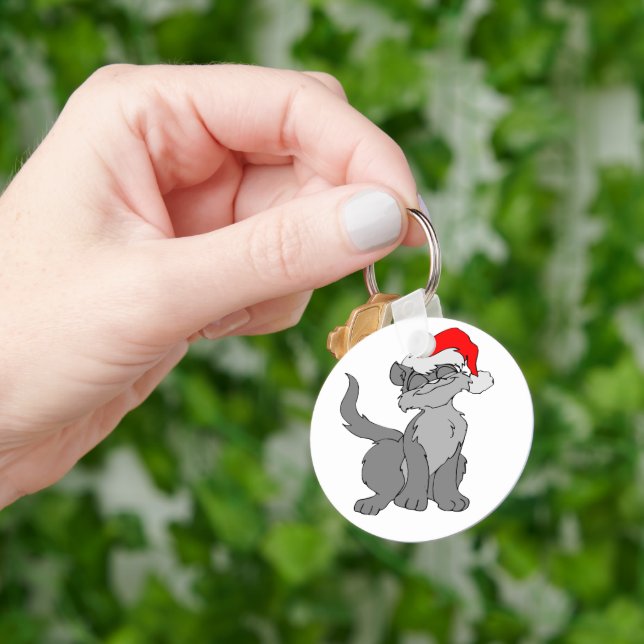 Santa Claus cat with a red santa hat Keychain (Hand)