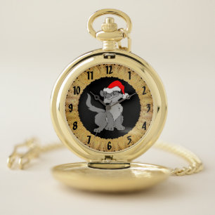 Santa Claus cat with a red santa hat Pocket Watch