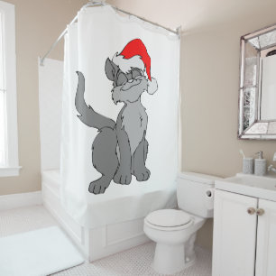 Santa Claus cat with a red santa hat Shower Curtain