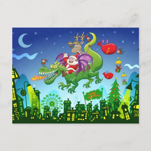 Santa Claus Changed his Reindeer for a Dragon Holiday Postcard