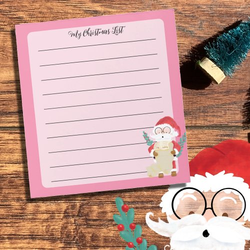 Santa Claus Checking His List Pink Notepad