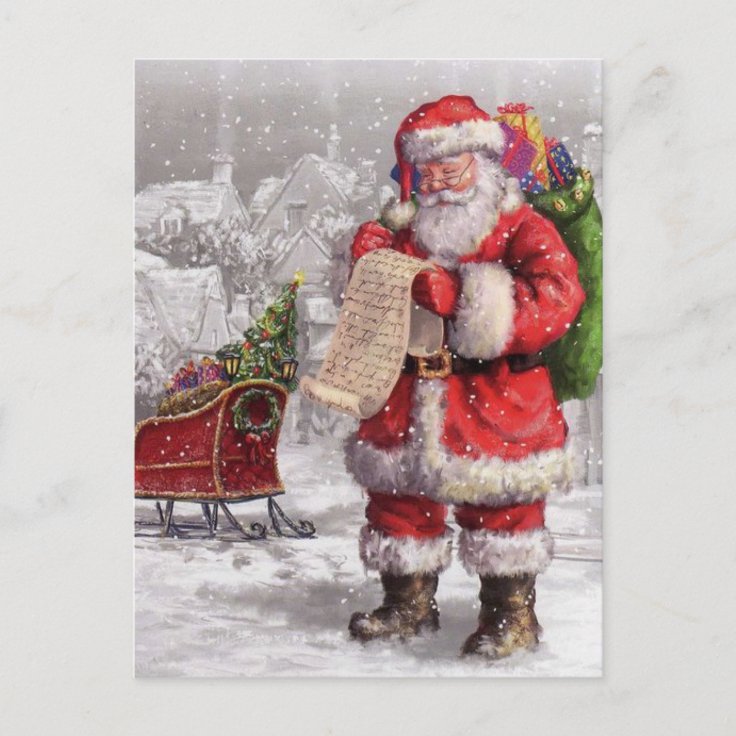 Santa Claus Checking His List Twice Holiday Postcard | Zazzle