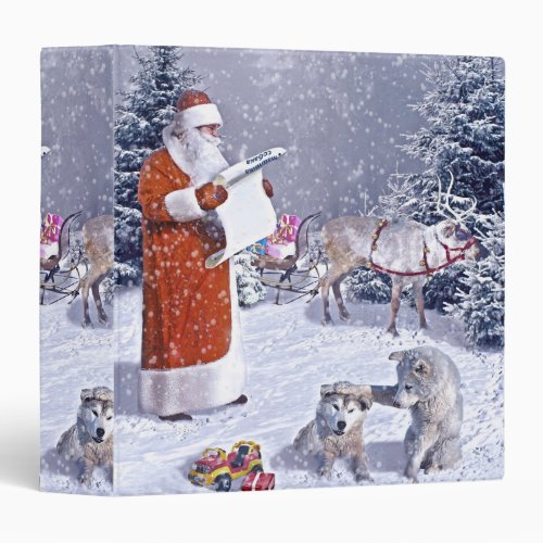 Santa Claus checking the gift list 3 Ring Binder