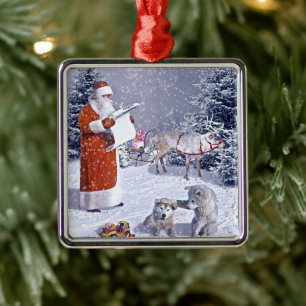 Santa Claus checking the gift list Metal Ornament