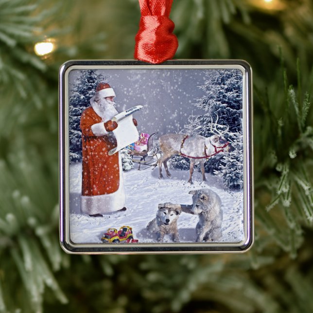 Santa Claus checking the gift list Metal Ornament (Tree)