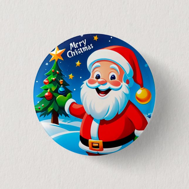Santa Claus Cheerful Greeting Button (Front)