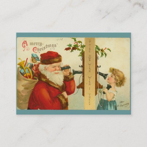 Santa Claus  Child on Telephone Vintage Style Business Card