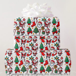 Santa Claus Child's Name & Greeting Christmas Wrapping Paper