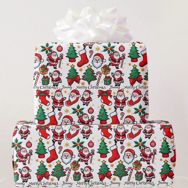 Santa Claus Child's Name & Greeting Christmas Wrapping Paper (Creator Uploaded)
