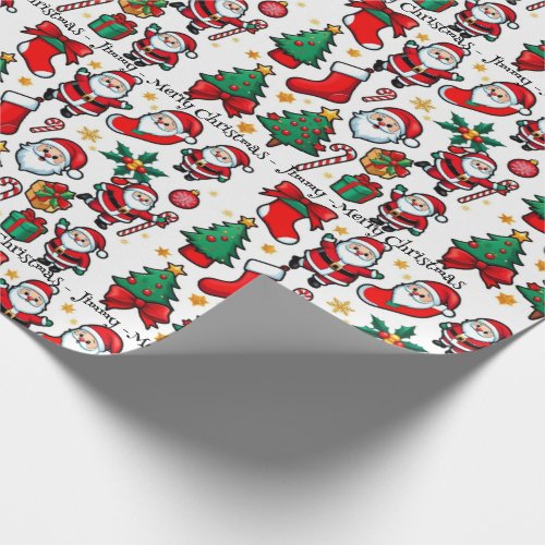 Santa Claus Childs Name  Greeting Christmas Wrapping Paper