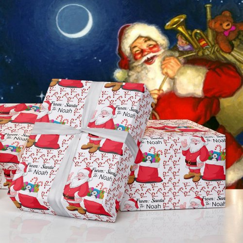 Santa Claus Childs NAME Personalize Christmas Wrapping Paper