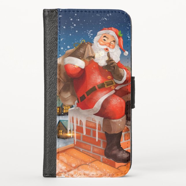 Santa Claus Chimney Delivery iPhone Wallet Case (Front)
