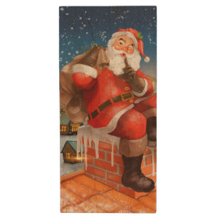 Santa Claus Chimney Delivery Wood Flash Drive