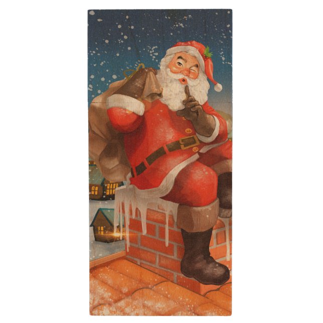 Santa Claus Chimney Delivery Wood Flash Drive (Front Vertical)