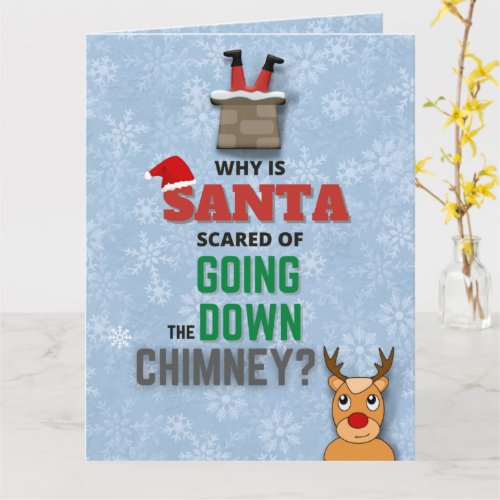 Santa Claus chimney snowflakes funny joke blue Card