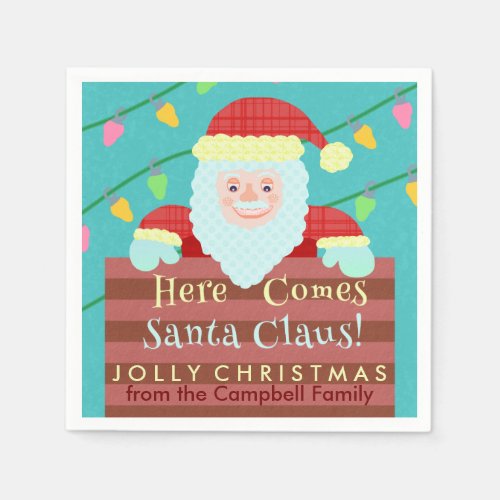 Santa Claus Chimney String of Lights Christmas Napkins