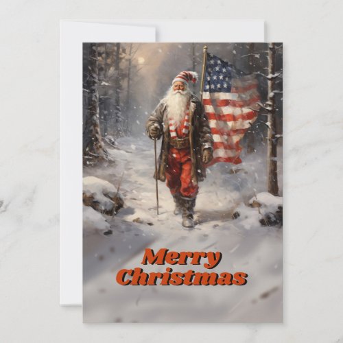 Santa Claus Christmas American Flag Holiday Card