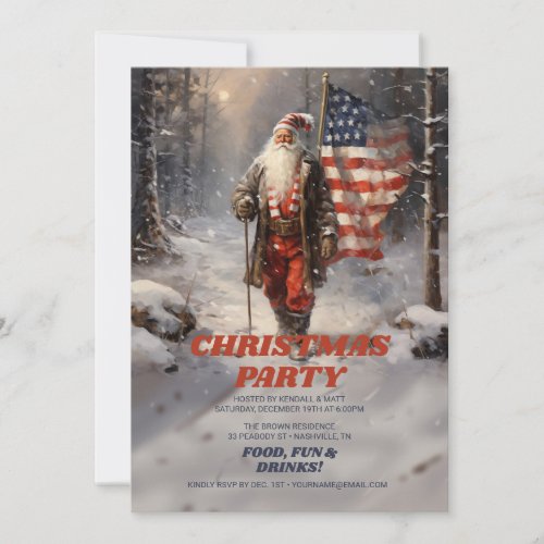 Santa Claus Christmas American Flag Invitation