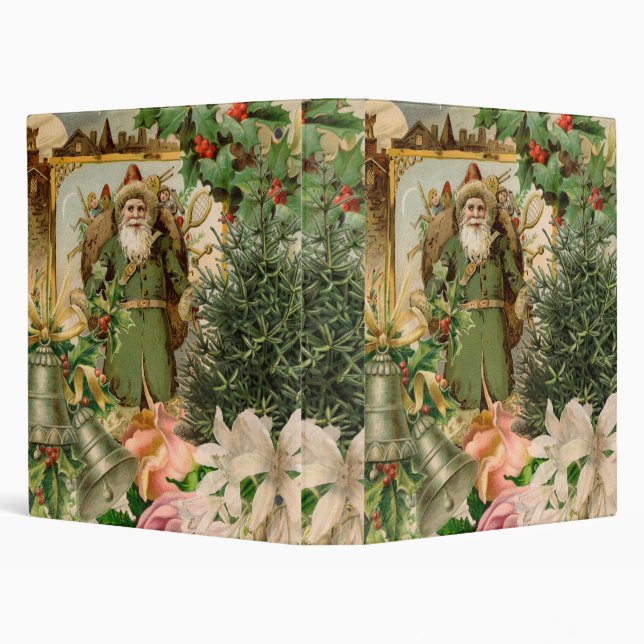 Santa Claus Christmas Antique Beautiful Art 3 Ring Binder (Background)