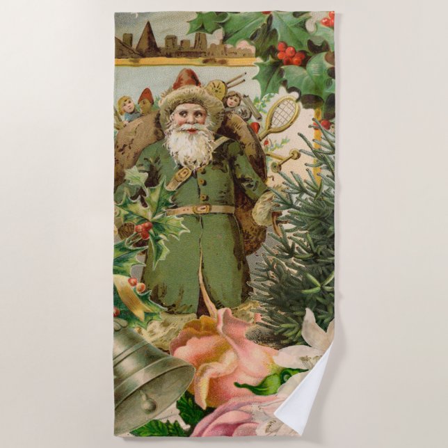 Santa Claus Christmas Antique Beautiful Art Beach Towel (Front)