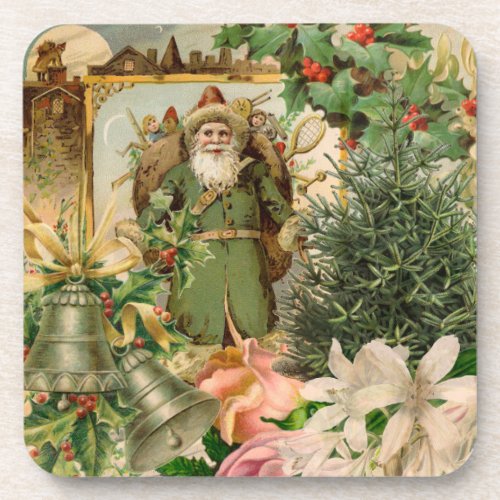 Santa Claus Christmas Antique Beautiful Art Beverage Coaster