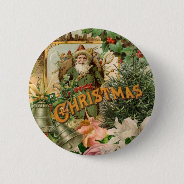 Santa Claus Christmas Antique Beautiful Art Button (Front)