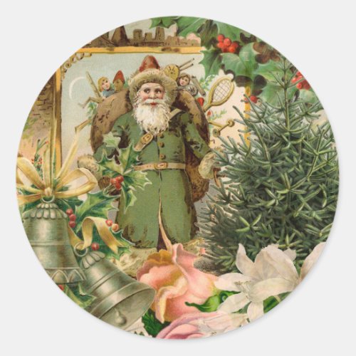 Santa Claus Christmas Antique Beautiful Art Classic Round Sticker
