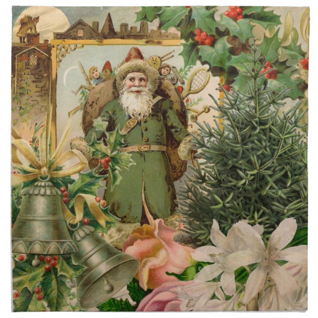 Santa Claus Christmas Antique Beautiful Art Cloth Napkin (Front)
