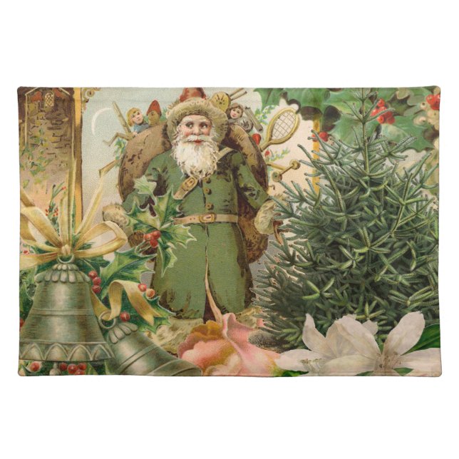 Santa Claus Christmas Antique Beautiful Art Cloth Placemat (Front)