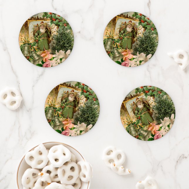 Santa Claus Christmas Antique Beautiful Art Coaster Set (In Situ)
