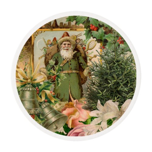 Santa Claus Christmas Antique Beautiful Art Edible Frosting Rounds