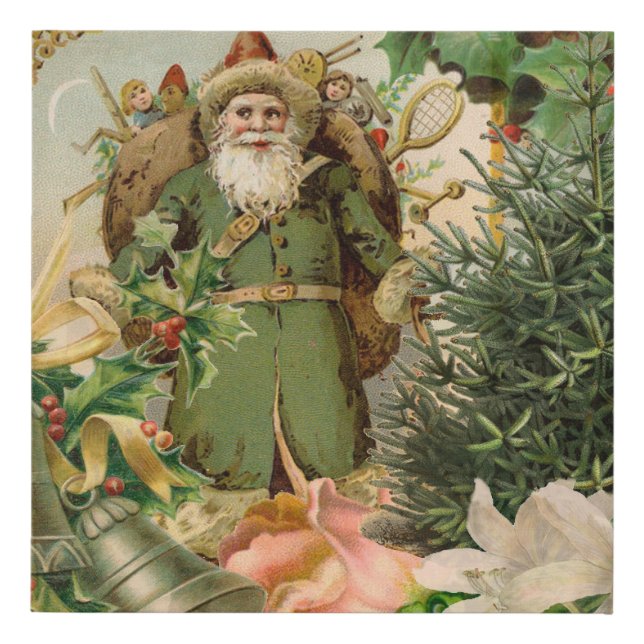 Santa Claus Christmas Antique Beautiful Art Faux Canvas Print (Front)