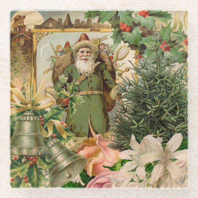 Santa Claus Christmas Antique Beautiful Art Glass Coaster (Front)