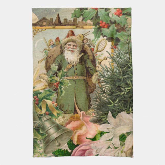 Santa Claus Christmas Antique Beautiful Art Kitchen Towel (Vertical)