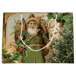 Santa Claus Christmas Antique Beautiful Art Large Gift Bag