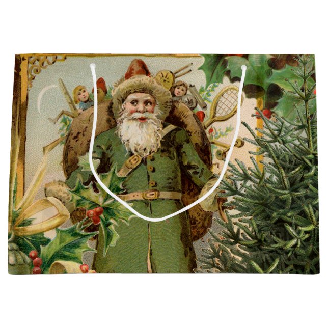 Santa Claus Christmas Antique Beautiful Art Large Gift Bag (Front)