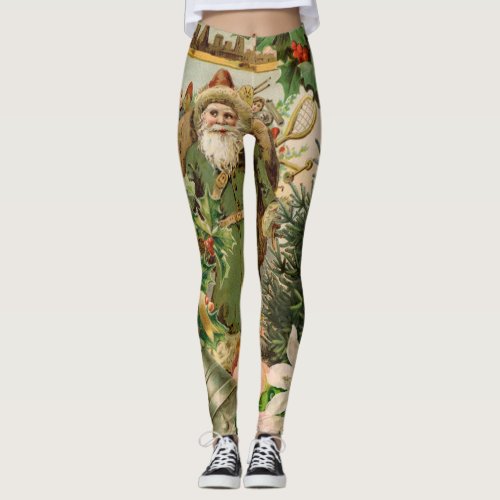 Santa Claus Christmas Antique Beautiful Art Leggings