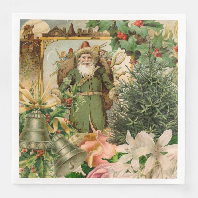 Santa Claus Christmas Antique Beautiful Art Paper Dinner Napkins (Front)