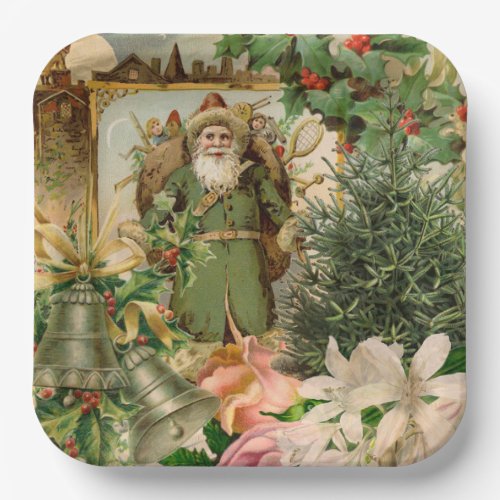 Santa Claus Christmas Antique Beautiful Art Paper Plates