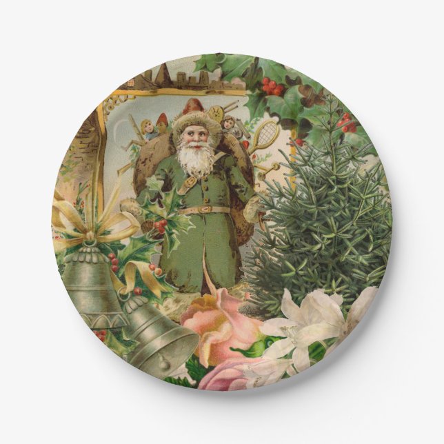 Santa Claus Christmas Antique Beautiful Art Paper Plates (Front)