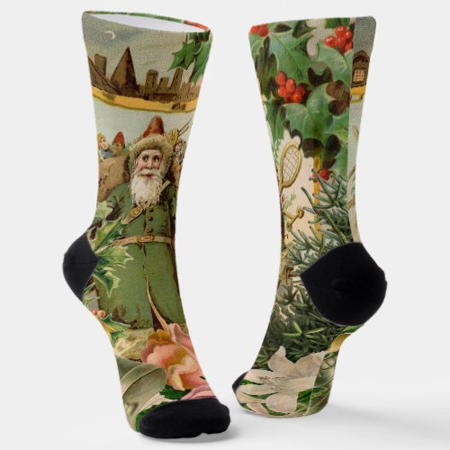 Santa Claus Christmas Antique Beautiful Art Socks