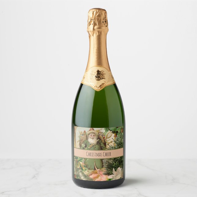 Santa Claus Christmas Antique Beautiful Art Sparkling Wine Label (Front)